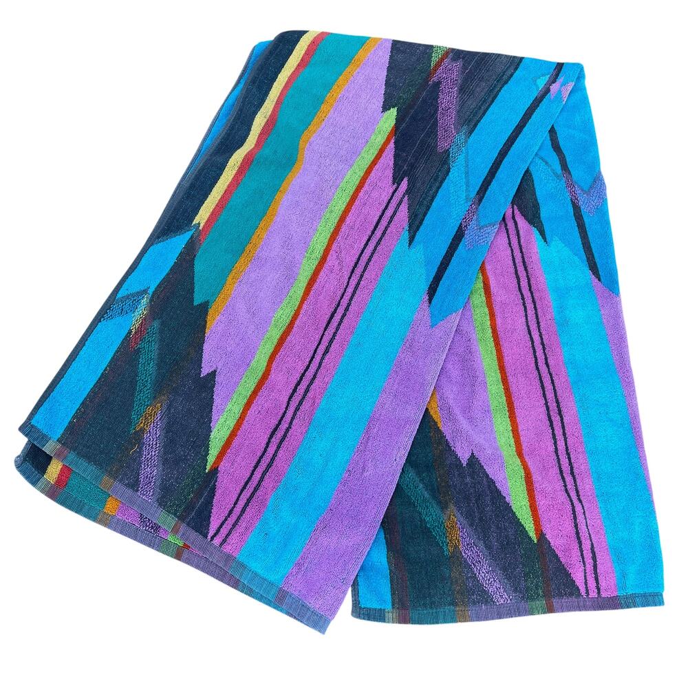 Vintage Terry Treasure Bath Beach Towel Southwestern Geometric 80s 32x58 Cotton - Picture 3 of 8